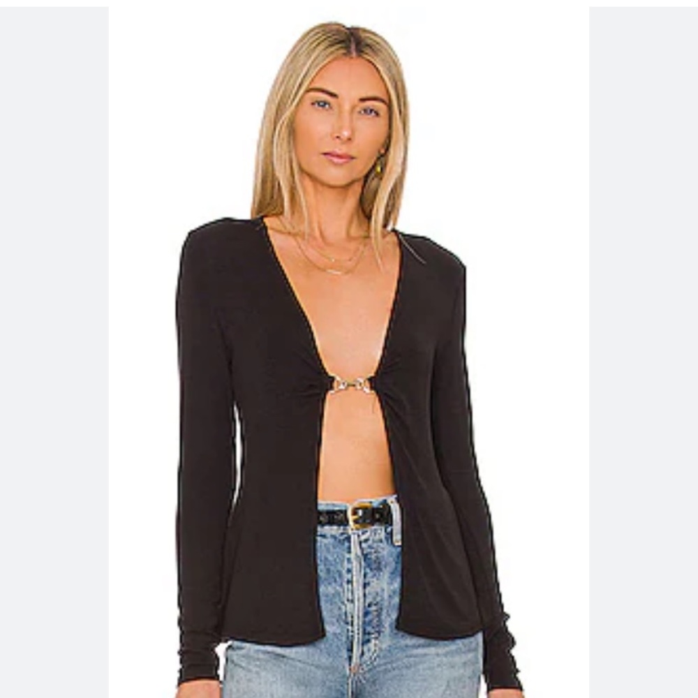 WeWoreWhat Flyaway Black Jersey Knit Top with gold clasp Size XS